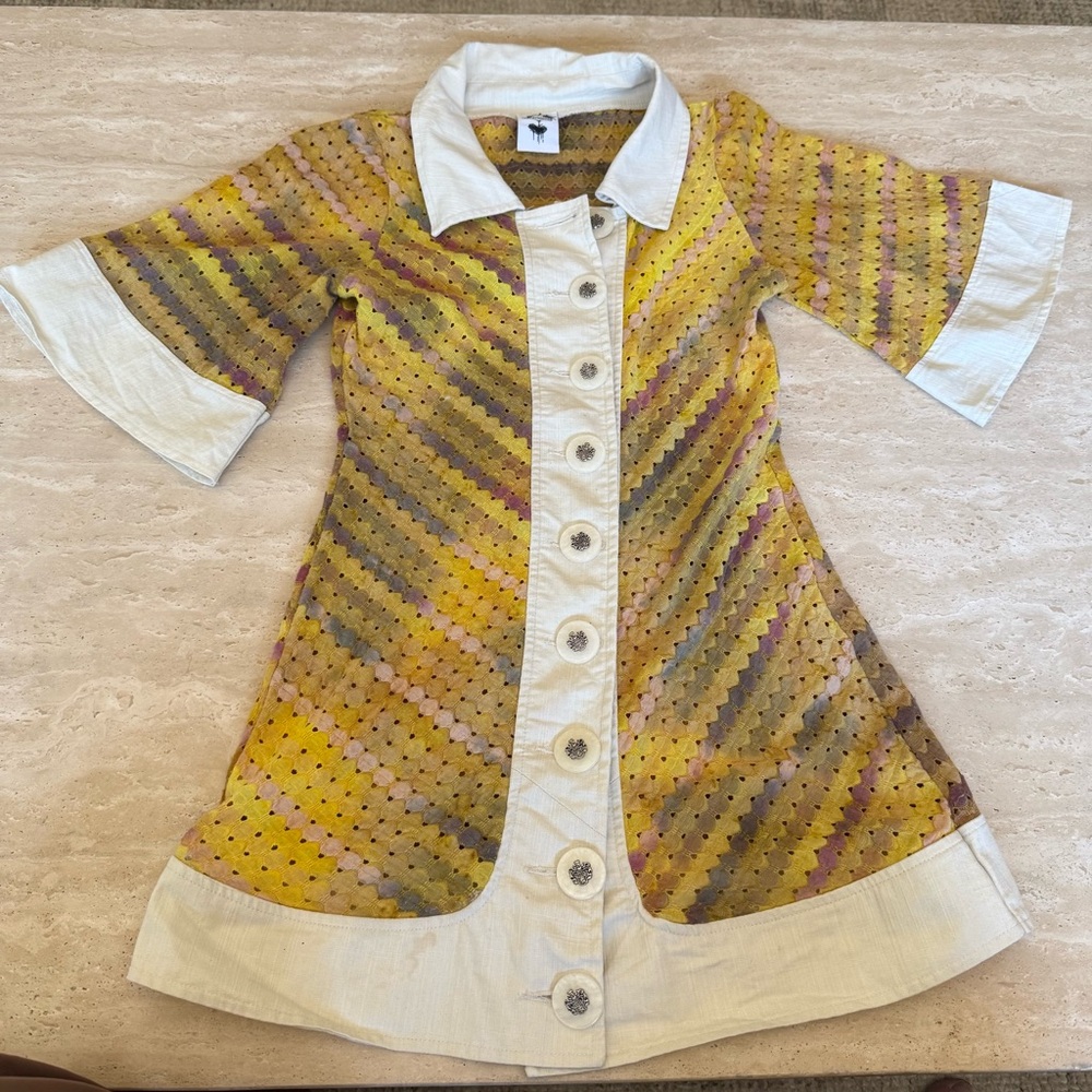 Nuvula Yellow, Pink and Brown Knot Patterned Shirt Dress